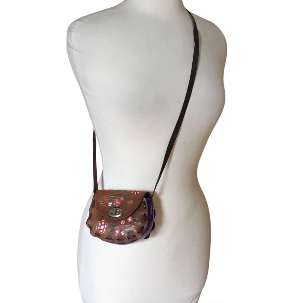 Vintage Floral Tooled Leather Crossbody Bag